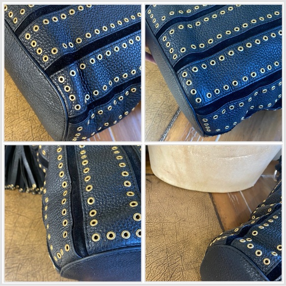 Michael Kors Brooklyn Grommet Pebble Leather and Suede Shoulder Crossbody Bag - Picture 8 of 13